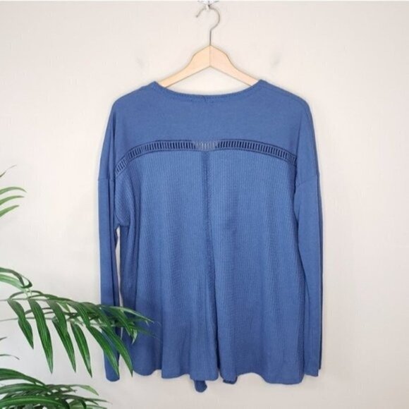 RXB | Blue Tie Front Waffle Texture Long Sleeve Top Size Medium - Picture 4 of 5